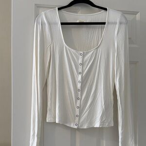 Maeve Anthropologie Cream Long Sleeve Button-Down Top sz M NWOT